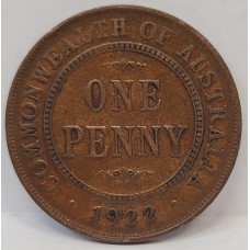 AUSTRALIA 1922 .  ONE 1 PENNY . INDIAN DIE 